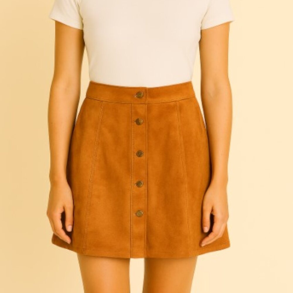 Chaps Faux Suede Button-Front A-Line Skirt Western Country Size 4